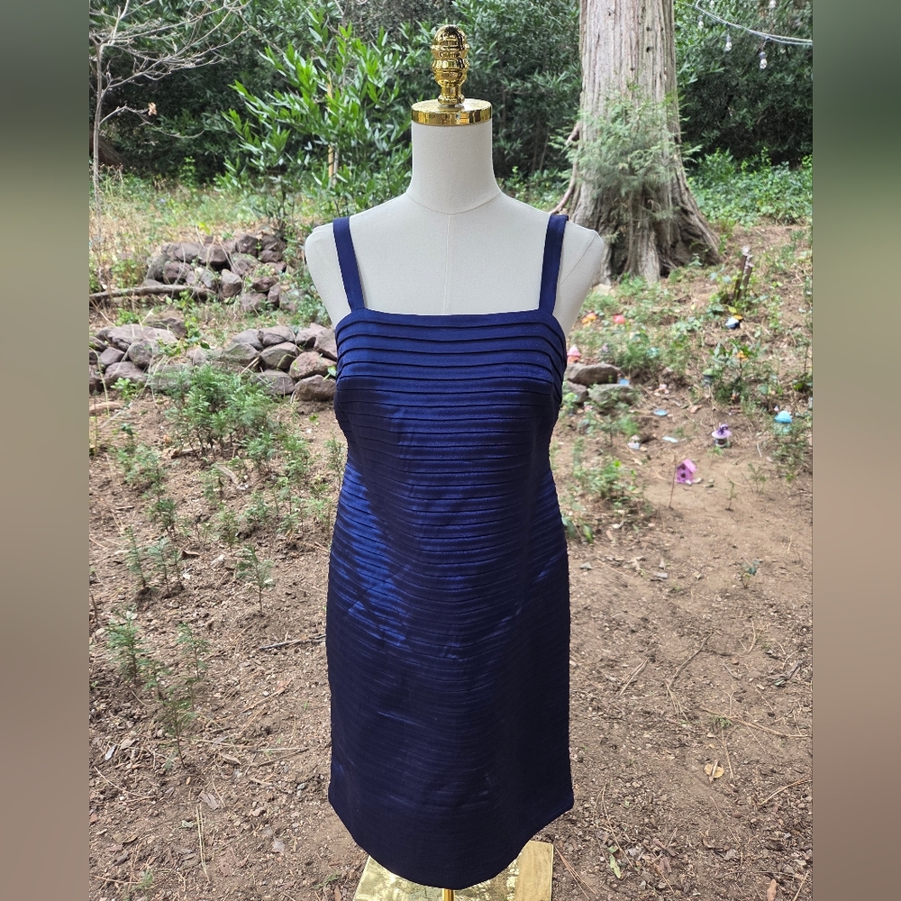 R&M Richards‎ Blue Pleated Sheath Dress 3/4 Sleeve